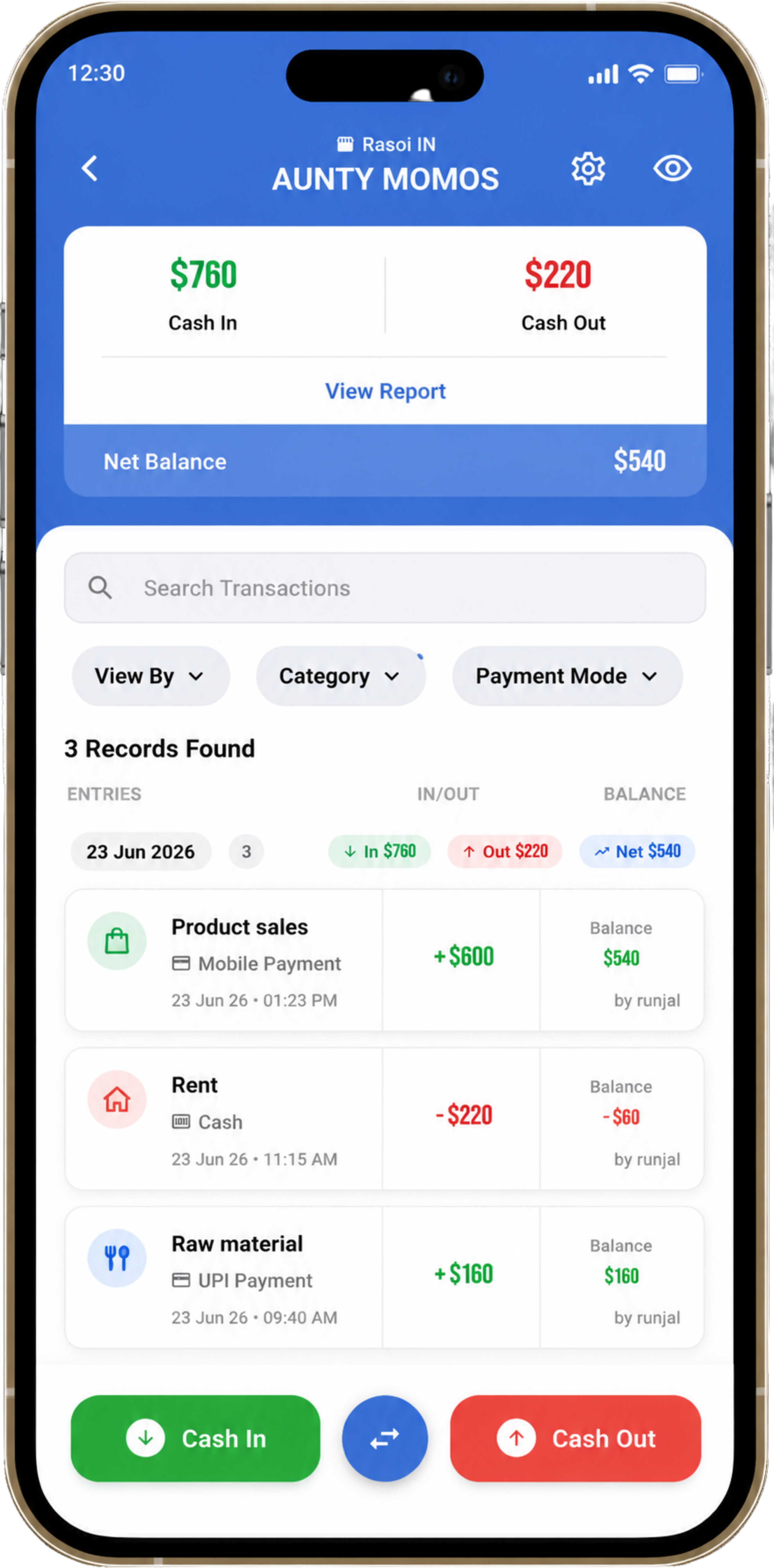 Expense tracking screen