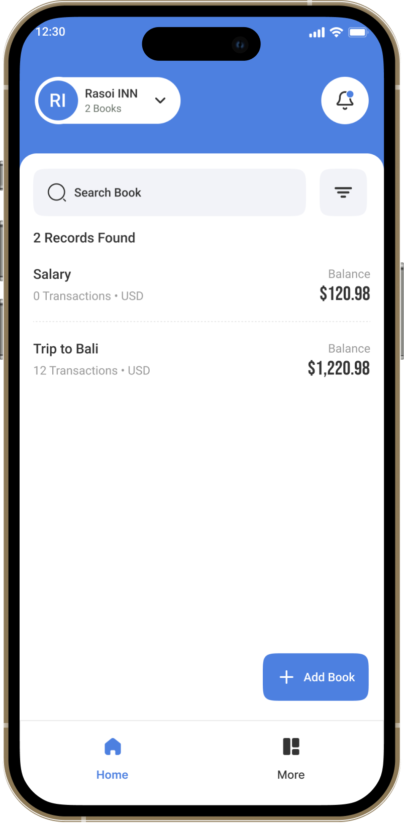 Multiple books management screen