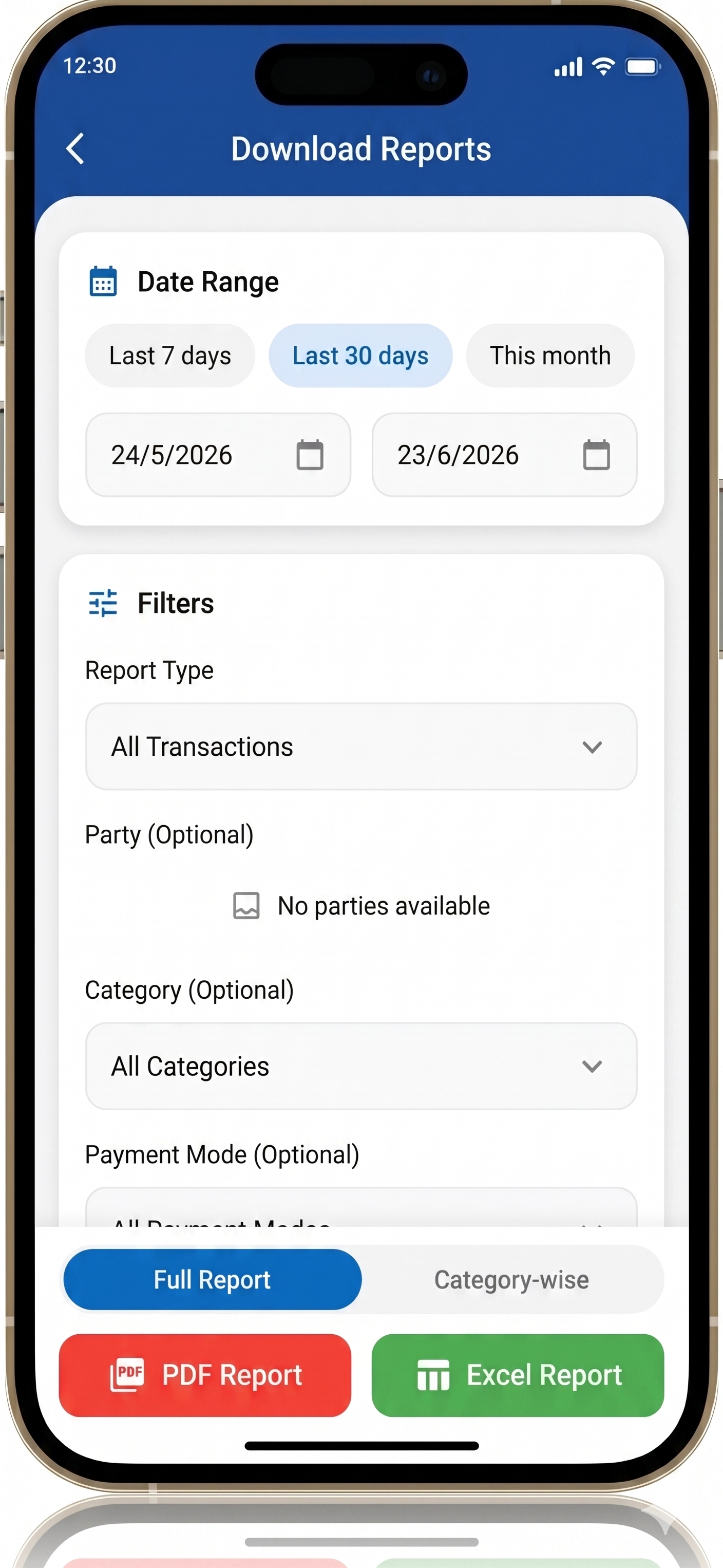 Download report screen