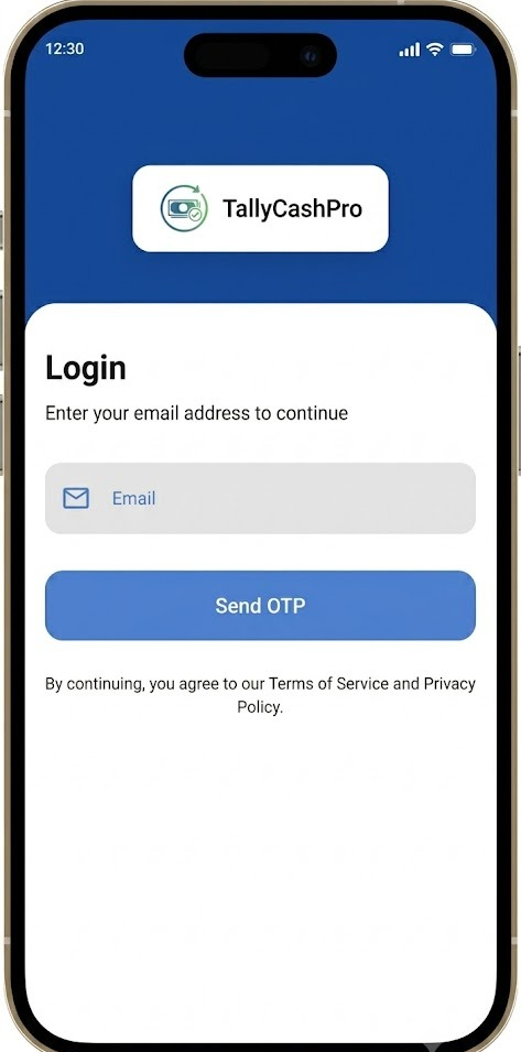 TallyCash Pro login screen