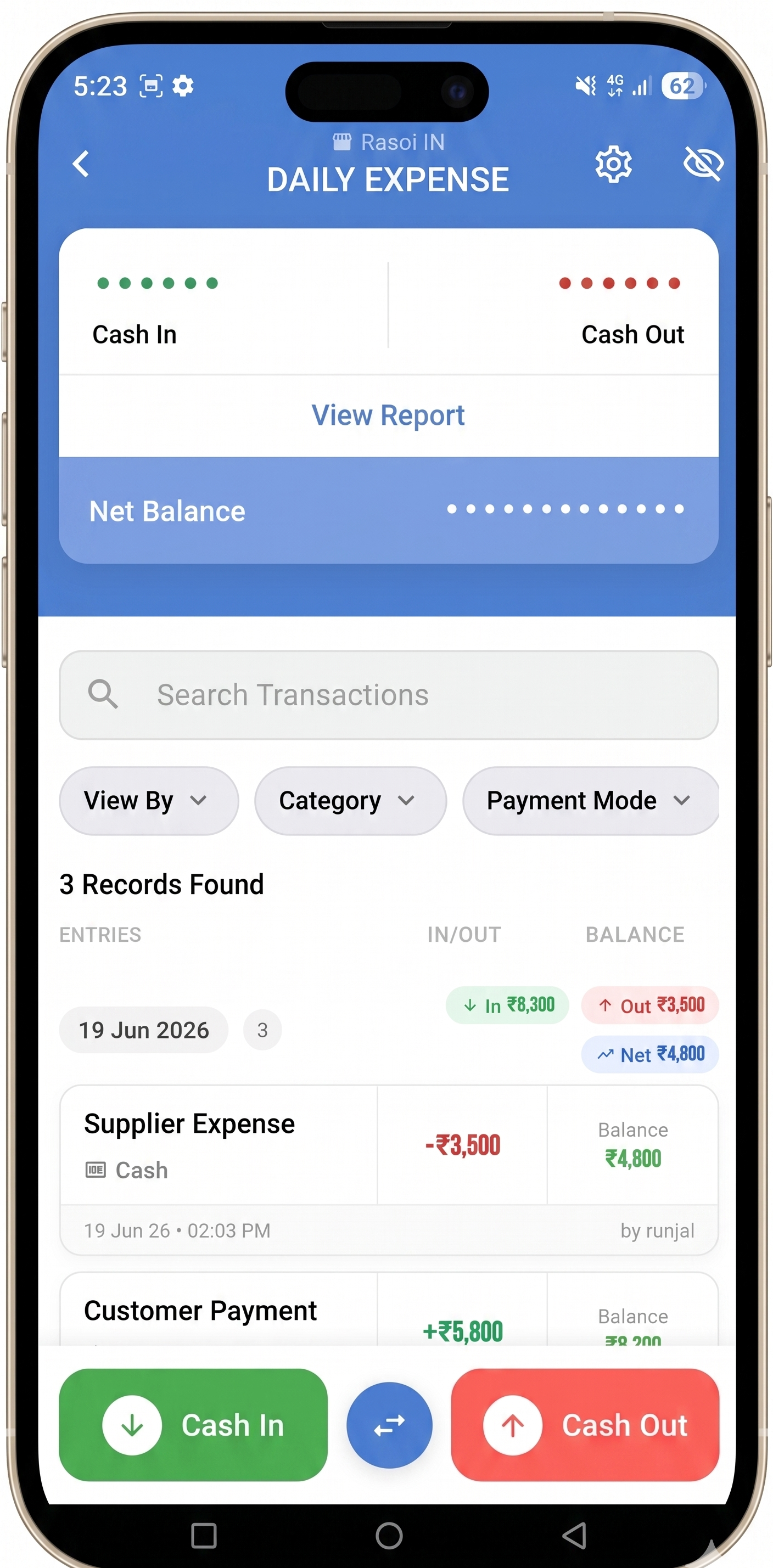 Transaction list screen