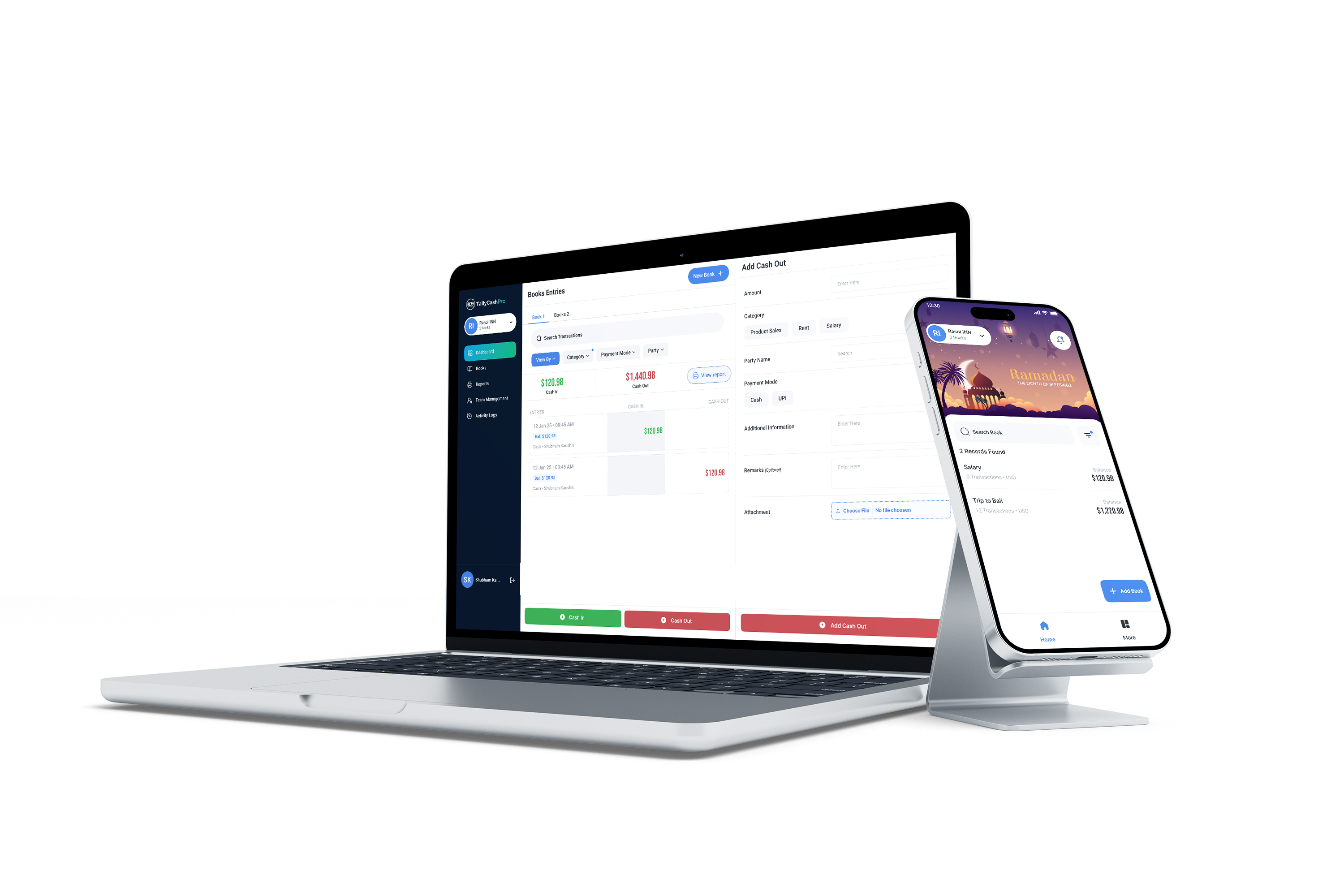 Tally Cash Pro on laptop and mobile